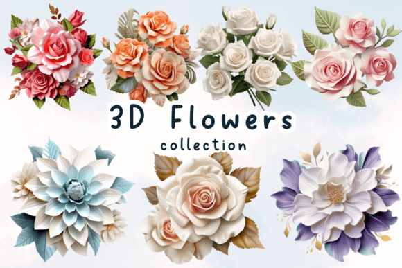 3D Flowers Clipart PNG: Graphics for Creative Publishing