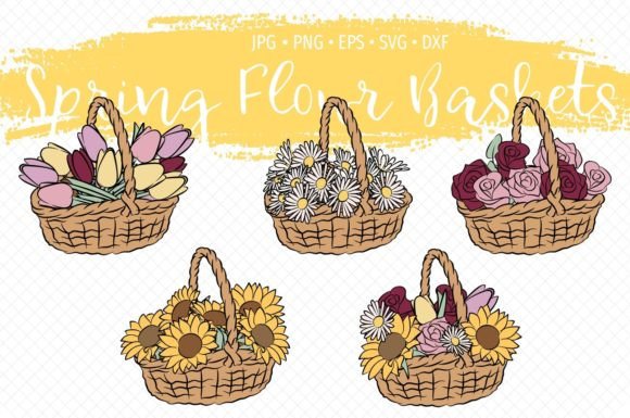 Baskets with Spring Flowers Bundle: Graphics & Illustrations