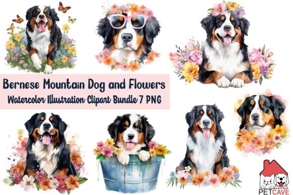 Bernese Mountain Dog Clipart Bundle: Graphics & Illustrations