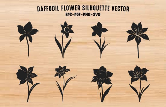Daffodil Flower Silhouette Vector Set: Graphics & Illustrations