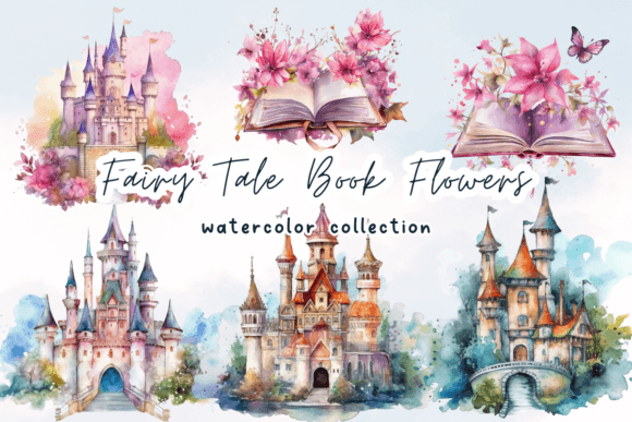 Fairy Tale Book Flowers Watercolor Graphics