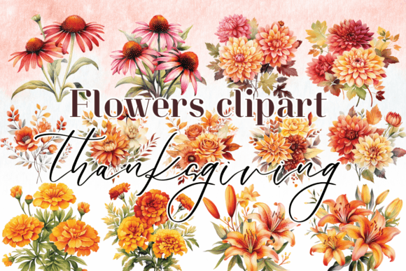 Fall Flowers Watercolor Clipart: Graphics for Creative Branding