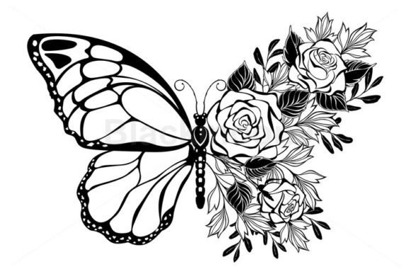 Flower Butterfly with Rose: Graphics & Illustrations
