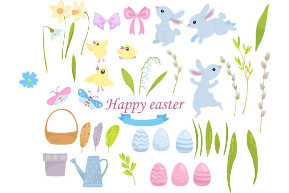 Happy Easter Vector Set SVG: Graphics & Illustrations