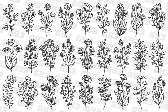 Line Art Flowers Set: Essential Graphics & Illustrations