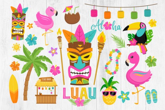 Luau Tropical Hawaiian Clipart Bundle: Graphics & Illustrations