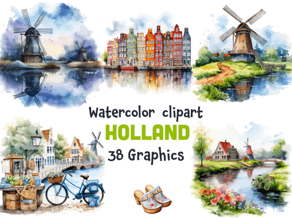 Netherlands Watercolor Clipart Dutch Graphics & Illustrations