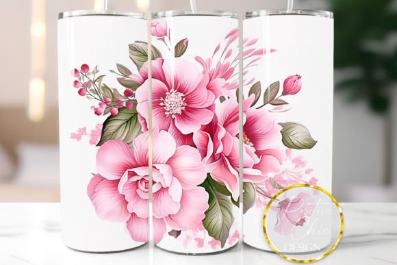 Pink Flowers Tumbler Wrap Sublimation Graphics