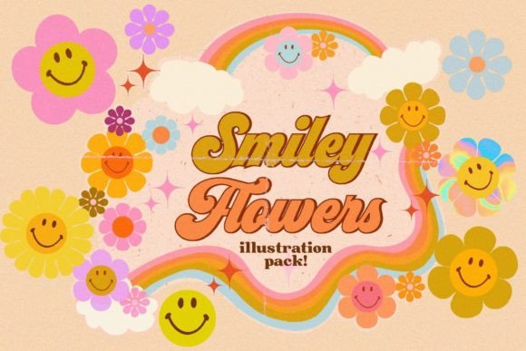 Smiley Flowers 70s Pack: Retro Graphics & Illustrations