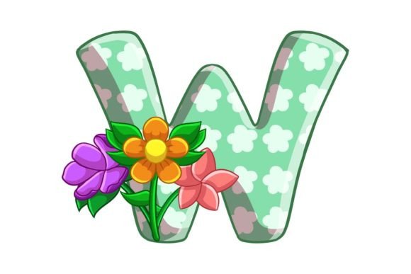Spring Flowers Icons Alphabet W Stock: Graphics & Illustrations