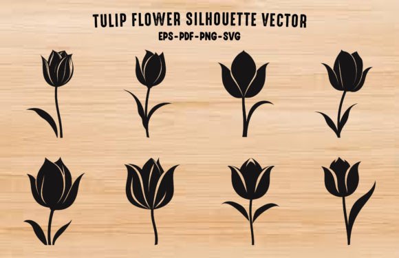 Tulip Flower Silhouette Vector Set: Graphics & Illustrations