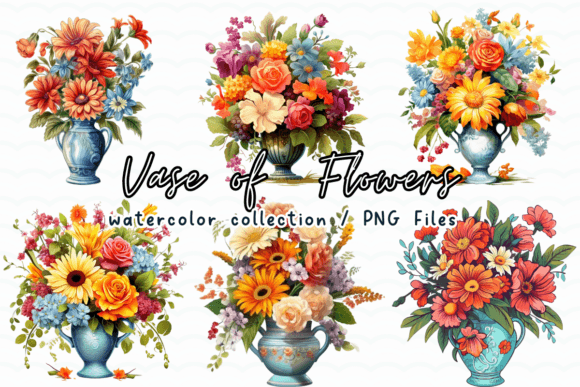 Vase of Flowers Watercolor Clipart